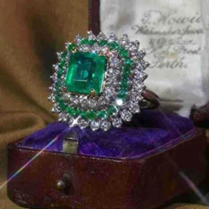 925 Silver Woman Natural Gemstone Emerald Gift Ring Wedding Jewelry Size 6-10 - Picture 1 of 7