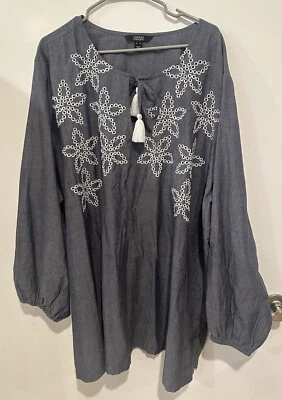 Dennis Basso Chambray туника отверстие вышивка синий/белый размер 5 X легкий - Изображение 1 из 4