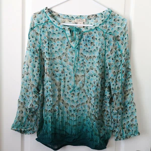 NWT LUCKY Brand Sheer Tunic Teal Green Praisley Peasant Top Shirt XL NEW $99 - Picture 1 of 7