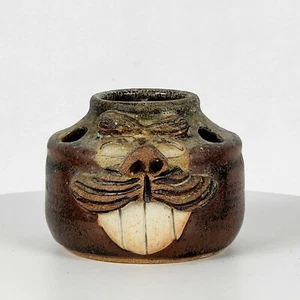 Vtg Ugly Face Robert Eakin Signed 3D Stoneware Pottery Toothbrush Holder 3" - Picture 1 of 11