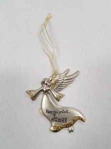 Spoontiques Pewter Angel Ornament - Imprinted  "Bless and Protect James"  - Picture 1 of 1
