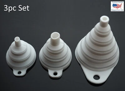 Juego de 3 piezas de embudo plegable blanco de goma de silicona plegable transferencia de líquido de agua Foto 1 de 4