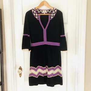 Vestido MILLY OF NEW YORK Tejido Lana Merino Talla M Mangas Campana Chevron Metálico - Imagen 1 de 14