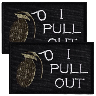 BLUYELLOW 2pcs “I PULL OUT” Patch – Funny Tactical Grenade Morale Patches with Hook