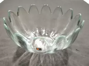 Vintage Blenko Clear Art Glass Lg Lotus 14 Petal Flower Bowl w Orig Sticker MCM - Picture 1 of 16