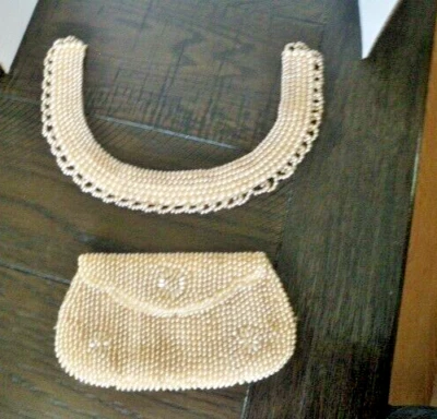 Antique Vintage Faux Pearl Clutch and Matching Collar - Image 1 of 4
