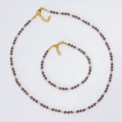 Juego de joyas étnicas redondas hechas a mano con piedras preciosas de calcedonia de zafiro 8-9" 18-19" I976 Foto 1 de 4