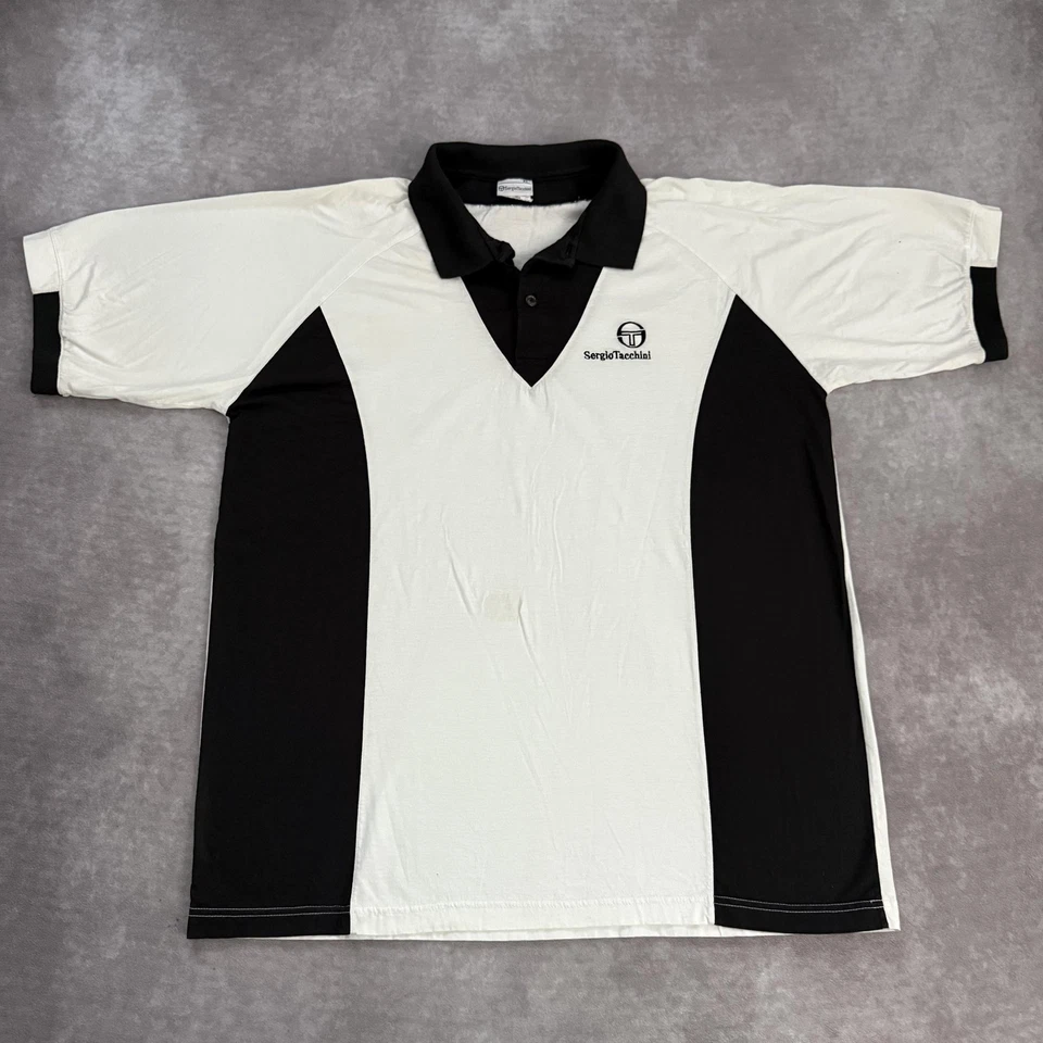 Camisa Polo De Colección Sergio Tacchini Para Hombres XL Negra Blanca Tenis Logo Bordado Foto 1 de 4
