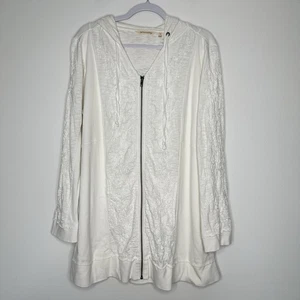 Soft Surroundings Hoodie Jacket Womens 1X White Embroidered Zip Front Pockets - Picture 1 of 9