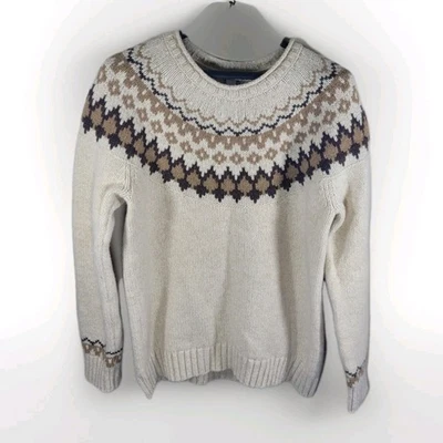 L.L.Bean мужчин Fair Isle шерсти свитер размер большой бежевый коричневый желтовато-коричневый кремовый унисекс - Изображение 1 из 4