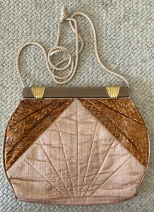 Vintage 1980s Barbara Bolan Italy Python? Snakeskin & Raw Silk Purse w/ Strap! - Picture 1 of 12