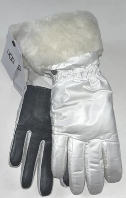 NEW UGG Size S/M Women's Gloves White Shearling Cuff Leather Palm Touch Screen - Image 1 of 4