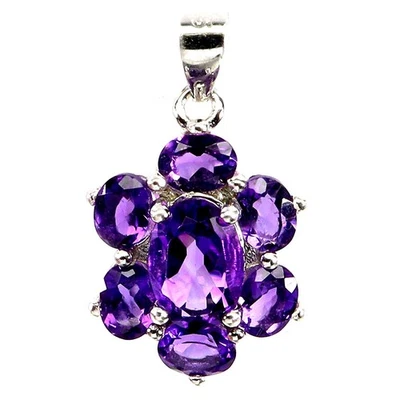 Colgante de plata de ley 925 amatista ovalada 7x5 mm flor piedras preciosas naturales joyería Foto 1 de 4