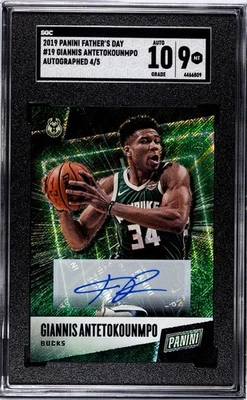 2019 Panini Father’s Day #19 Giannis Antetokounmpo Auto 4/5 SGC 9 - Image 1 of 2