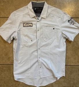 Marc Ecko Cut & Sew Pinstripe Garage Short Sleeve Button Up Men’s Size Large - Picture 1 of 6