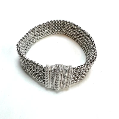 Judith Ripka 925 Sterling Silver Mesh Bracelet Diamonique CZ Magnetic Clasp 8” - Image 1 of 4