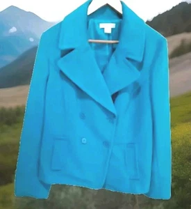 Abrigo Liz Claiborne Guisante Doble Pecho Forrado Verde Azulado Mujer Talla XL Retro Hermoso - Imagen 1 de 3
