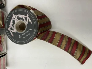 D Stevens Wired Ribbon  -  Dupion Red Striped  -  2 1/2” wide  -  10 yard spools - Picture 1 of 4