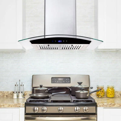 TIEASY 30in Wall Mount Range Hood 700CFM Stainless Steel Stove Vent Tempered Glass New
