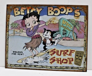 Vintage King Features Betty Boop "Betty's Surf Shop" Tin Metal Sign 12" x 15" - Picture 1 of 2