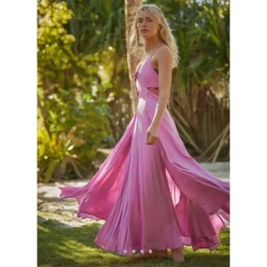 Neu Free People Lille Maxikleid Strand Neckholder fließend Boho in Frosted Pink Large - Bild 1 von 16