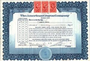 THE AMERICAN CRAYON COMPANY.....1944 EMPLOYEES COMMON STOCK CERTIFICATE - Picture 1 of 1