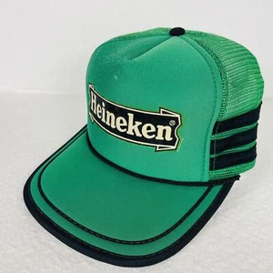 Vintage Heineken Green Mesh Trucker Hat With Adjustable Snapback Three Stripe - Picture 1 of 9