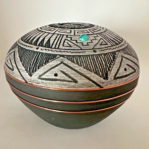 Gerald Pinto Navajo Chaco Gips Tontopf Kupfer Türkis 5" signiert 2017 NEU - Bild 1 von 20