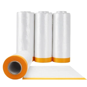 4 Rolls Clear Plastic Sheeting 4.9Ft X 65.5 Ft Pre-Taped Masking Film Drop Cloth - Picture 1 of 12