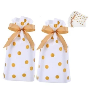 50Pcs Candy Cookies Plastic Drawstring Gift Bags 6X9 Inch Treat Bags Gold Dot - Picture 1 of 4