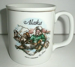 Doug Lindstrand Alaska Coffee Tea Mug Arctic Fisherman EUC - Picture 1 of 6