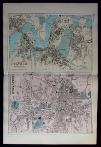 CHATHAM & CHELTENHAM PLAN, original antique atlas map, RAILWAYS, G. Bacon, 1890 - Picture 1 of 4