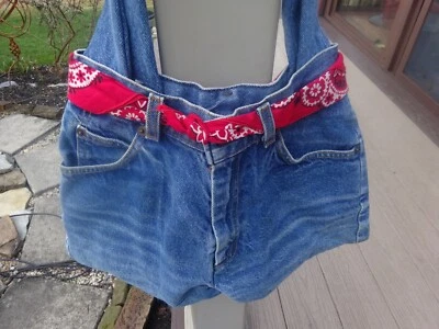 Levis San Francisco USA Bag Purse  Denim Blue Jean VINTAGE 80s Red Bandana Belt - Image 1 of 4