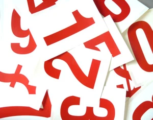 115mm 4½" Red on White Sticky Numbers, Numbering Stickers, Plastic Labels - Afbeelding 1 van 14