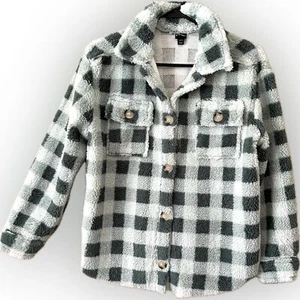 New - Teal checkered button up sweater. Long sleeve with pockets. Kids Lg 10/12 - Picture 1 of 5