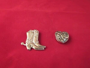 2 Silver Tone Button Covers - a Heart and a Pair of Cowboy Boots - Picture 1 of 4