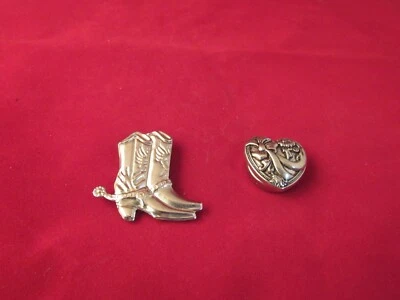 2 Silver Tone Button Covers - a Heart and a Pair of Cowboy Boots - Image 1 of 4