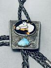 IMPORTANT VINTAGE ZUNI HORSE STERLING SILVER TURQUOISE INLAY BOLO TIE