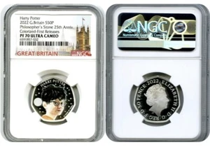 2022 50P SILVER PROOF HARRY POTTER GREAT BRITAIN NGC PF70 UCAM FR W/box COA - Picture 1 of 4