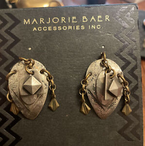 Vintage Marjorie Baer Clip On Dangle Earrings Silver Medal New Women