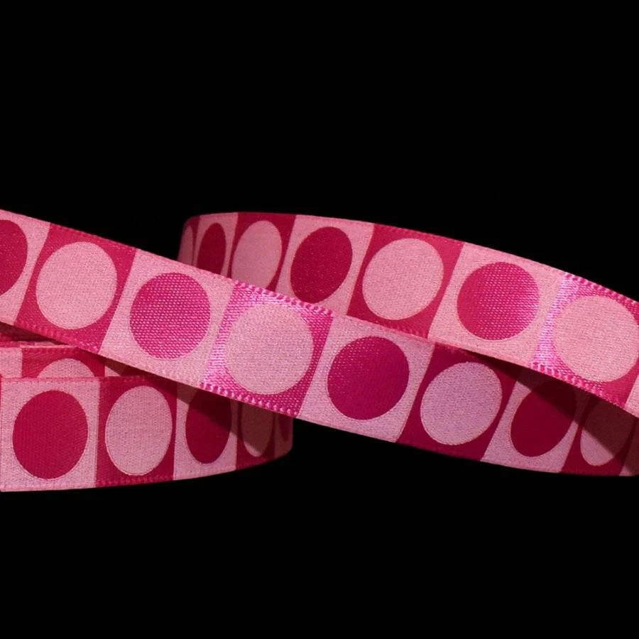 5 Yards Pink Square Polka Dot Satin Ribbon 5/8"W - Image 1 of 1