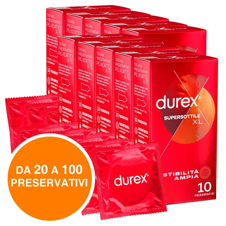 Durex Supersottile XL Preservativi Easy-On Profilattici Extra Large Lubrificati - Immagine 1 di 1