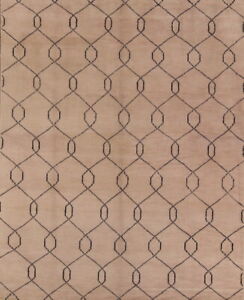 Trellis Modern Moroccan Oriental Area Rug Hand-knotted Brown Wool Carpet 7'x10'