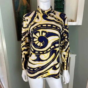 Vintage 60s 70s Christenfeld Psychedelic M Medium Floral Blouse Shirt Poly Satin - Picture 1 of 12