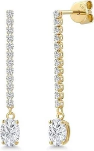 NEW 14K Yellow SILVER Gemstone Birthstone and White CREATED Diamond Long - Picture 1 of 3