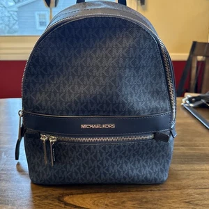 Blue Michael Kors Logo Print Backpack- Abbey - Picture 1 of 10