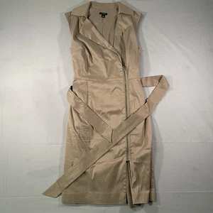 Ann Taylor Light Brown Sheath Dress Sz 4 Career Cocktail Exposed Zip trench work - Picture 1 of 5