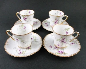 VIOLETS - 4 CUPS & SAUCERS Demitasse, Cocoa - antique HAVILAND Schleiger 148b - Picture 1 of 12