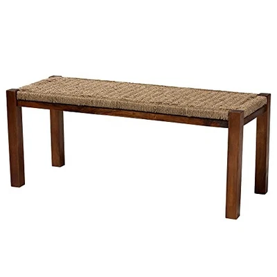 bali And pari Hermes Woven Seagrass Accent Bench One Size Walnut Brown - Image 1 of 3