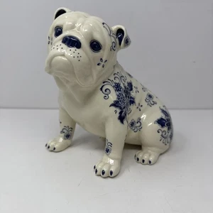 Danbury Mint Elegant Companion Blue Delft English Bulldog Porcelain Figurine - Picture 1 of 8